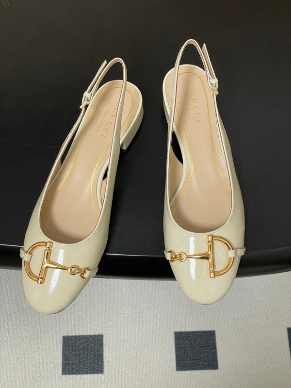 GG 26ss Big D Half HorseBit Mary Jane Cuir verni blanc 593505
