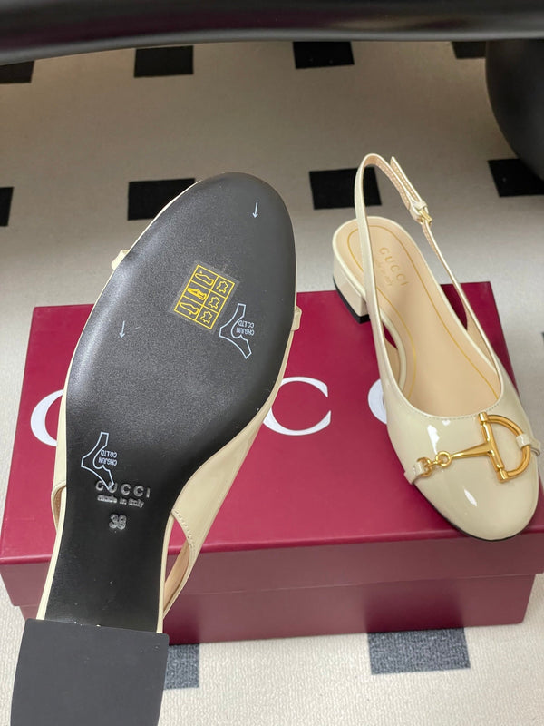 GG 26ss Big D Half HorseBit Mary Jane Cuir verni blanc 593505