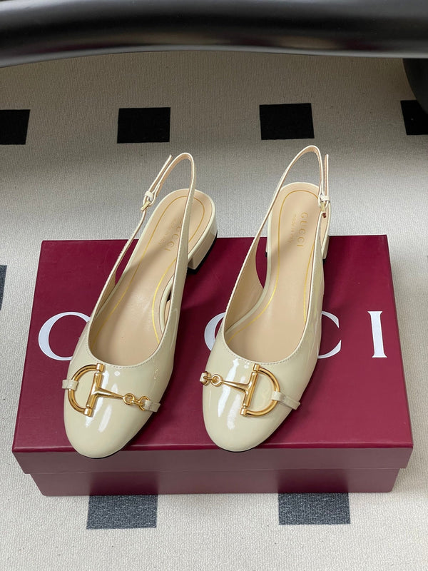 GG 26ss Big D Half HorseBit Mary Jane Cuir verni blanc 593505