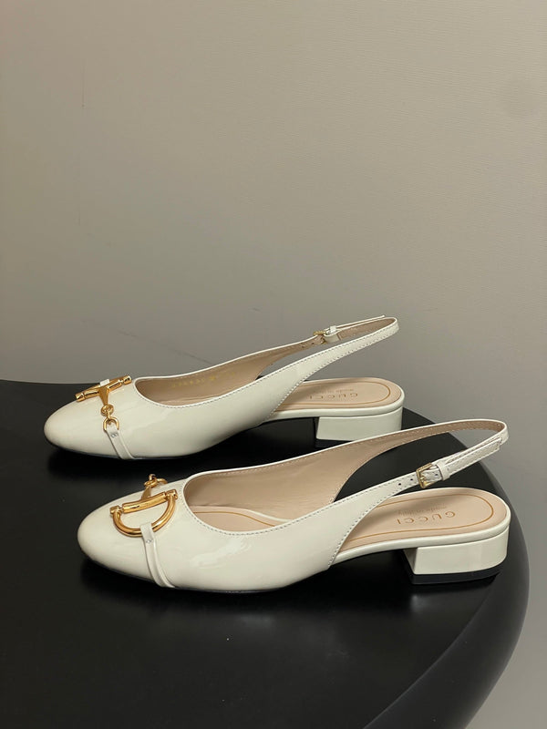 GG 26ss Big D Half HorseBit Mary Jane Cuir verni blanc 593505