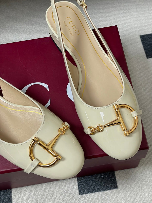 GG 26ss Big D Half HorseBit Mary Jane Cuir verni blanc 593505