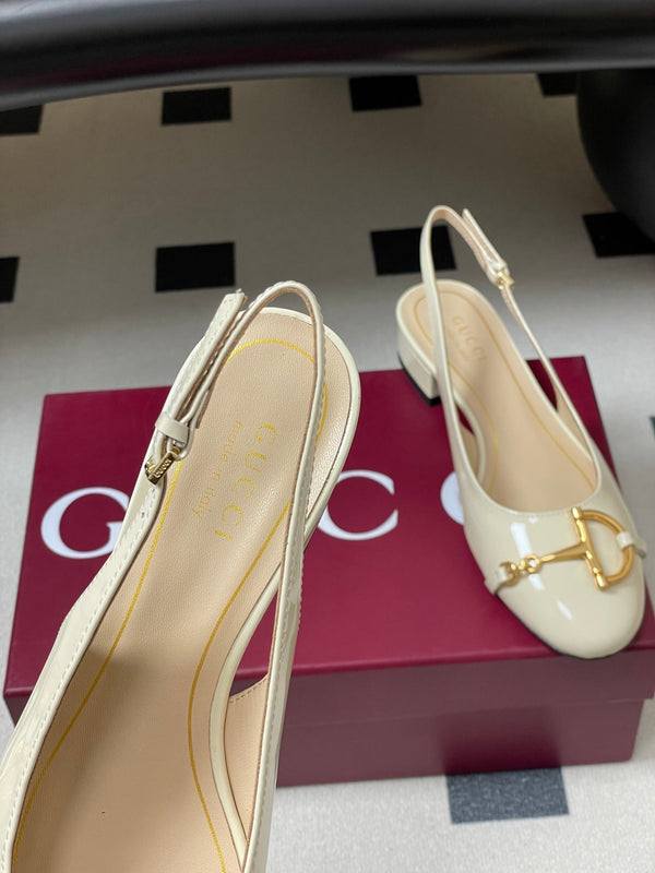 GG 26ss Big D Half HorseBit Mary Jane Cuir verni blanc 593505