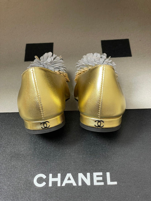 CC 26 Flower-shaped Ballet Flat Gold Silver Sheepskin 593165