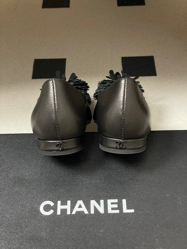 CC 26 Ballerines fleur en cuir d'agneau noir 593168