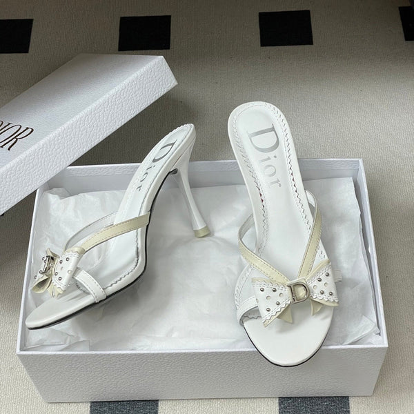 CD 26SS Sandales à talon D'Trick 10 cm Blanc Nœud en peau de mouton 632580