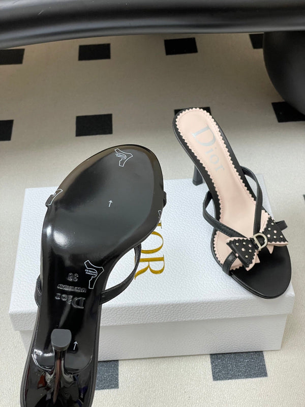 CD 26SS D'Trick Sandale à Talon 10cm Détail Nœud Noir Peau de Mouton 632581