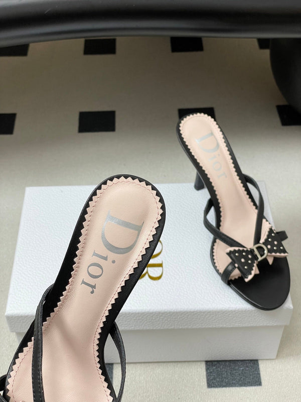 CD 26SS D'Trick Sandale à Talon 10cm Détail Nœud Noir Peau de Mouton 632581
