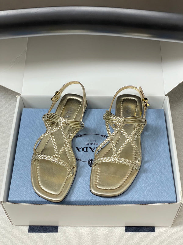 Pra Strappy Flat Sandals Gold Sheepskin 834809