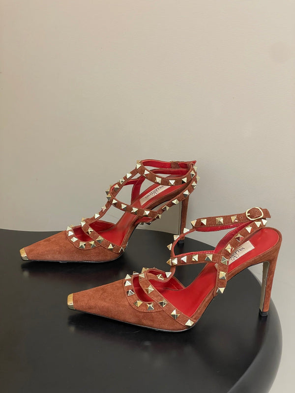 VT Rockstud Kidskin Pump 100mm Chocolate Suede 835106
