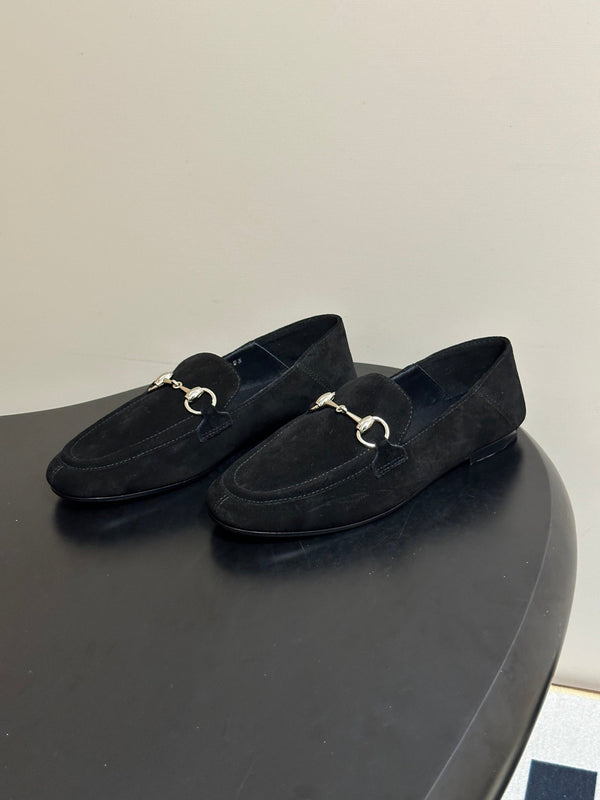GG 26s Horsebit Loafers Flat Black Suede 952564