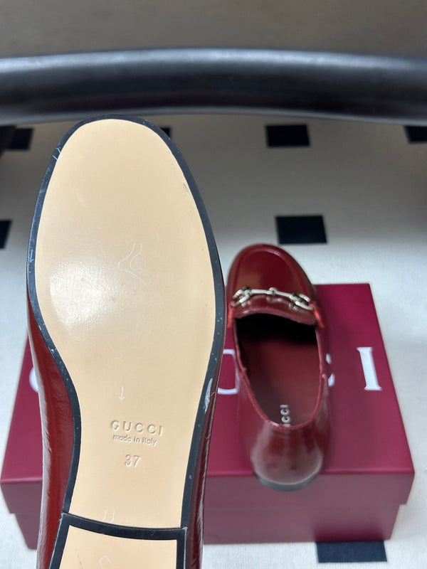GG 26s Horsebit Loafers Flat Burgundy Glossy Leather 952565