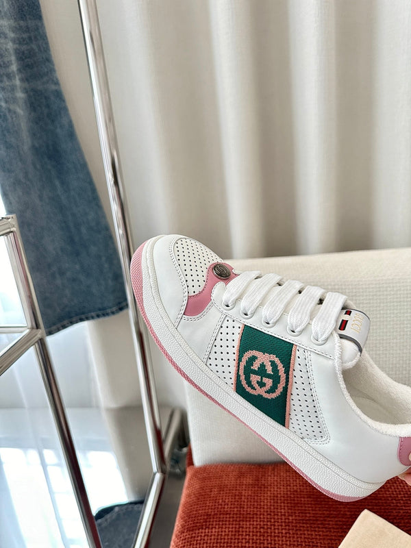 GG SCREENER SNEAKER WHITE AND PINK CALFSKIN