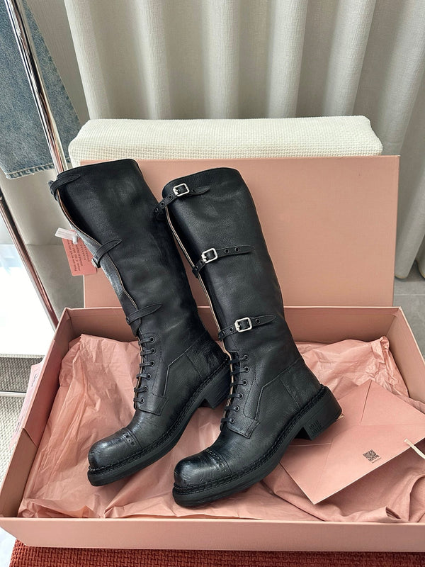MiuMiu 25 motorcycle boots black cowhide 521966
