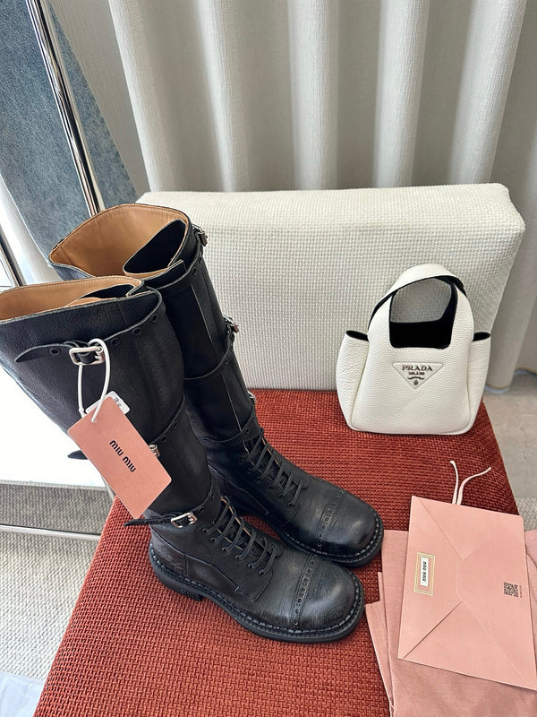 MiuMiu 25 motorcycle boots black cowhide 521966
