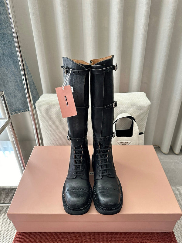 MiuMiu 25 motorcycle boots black cowhide 521966