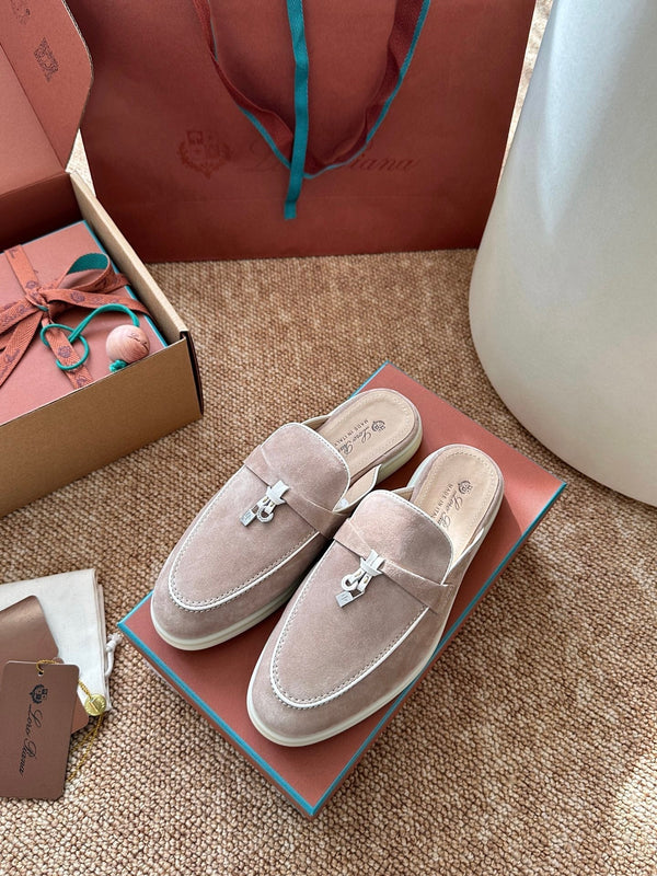 Loro Piana Charms Walk Flat Mules Sand Suede 623546