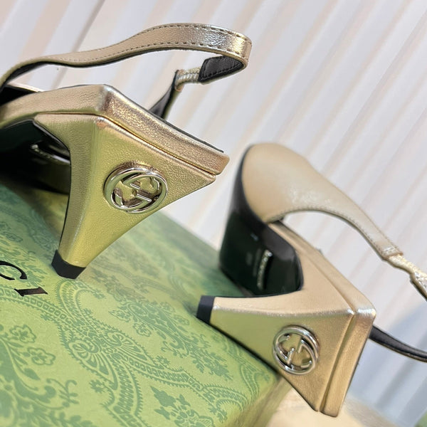 GG Women's G plain leather logo Slingbacks Golden