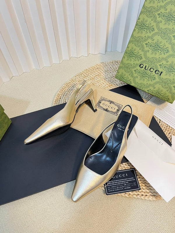 GG Women's G plain leather logo Slingbacks Golden