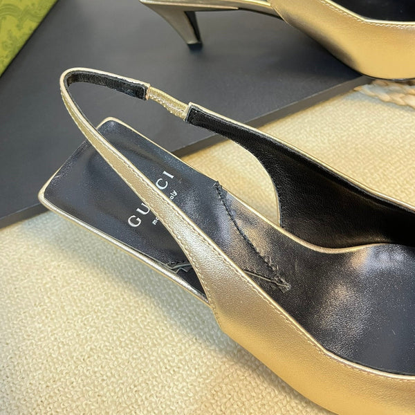 GG Women's G plain leather logo Slingbacks Golden