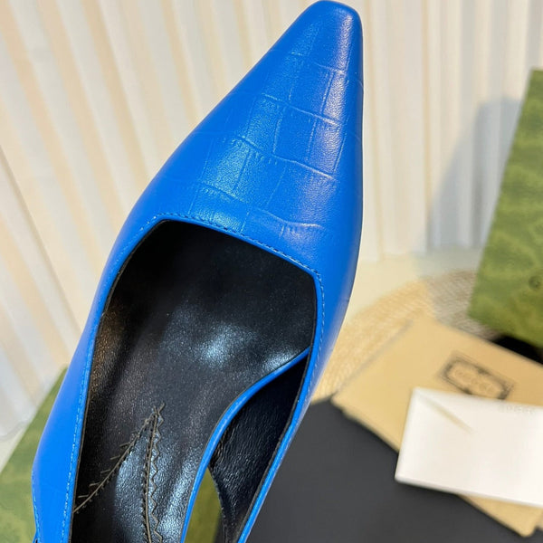 Slingback GG da donna con logo a punta e lettera G in argento, blu azzurro