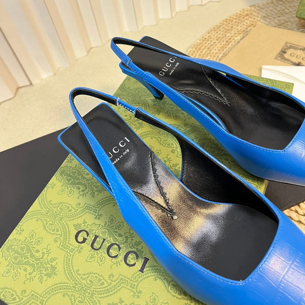 Slingback GG da donna con logo a punta e lettera G in argento, blu azzurro