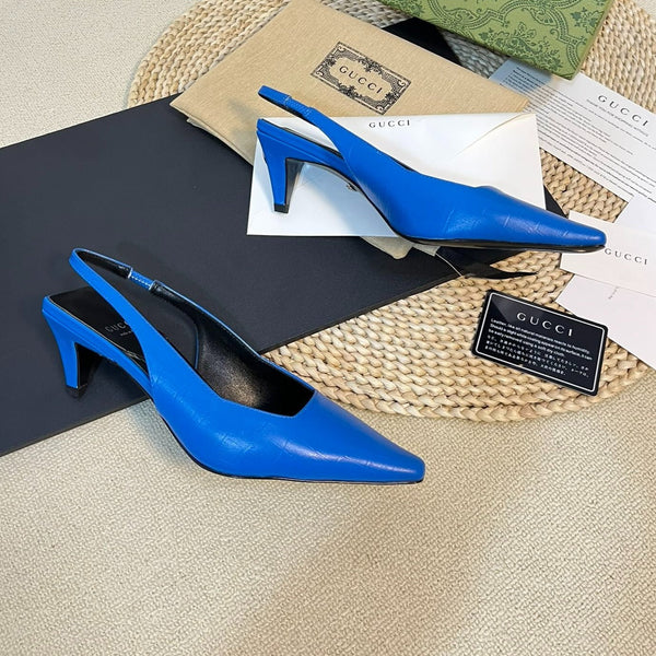 Slingback GG da donna con logo a punta e lettera G in argento, blu azzurro