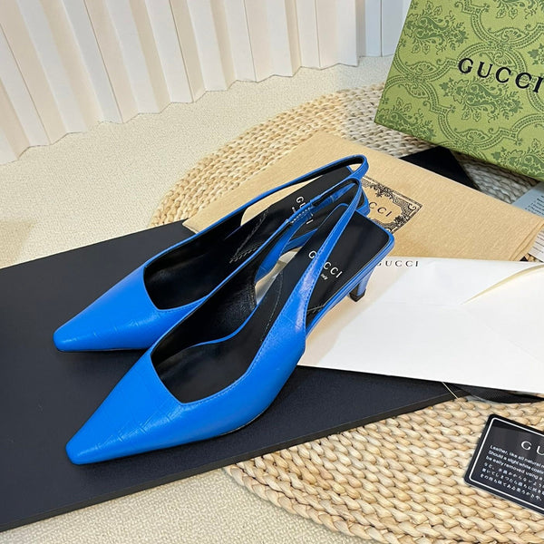 Slingback GG da donna con logo a punta e lettera G in argento, blu azzurro