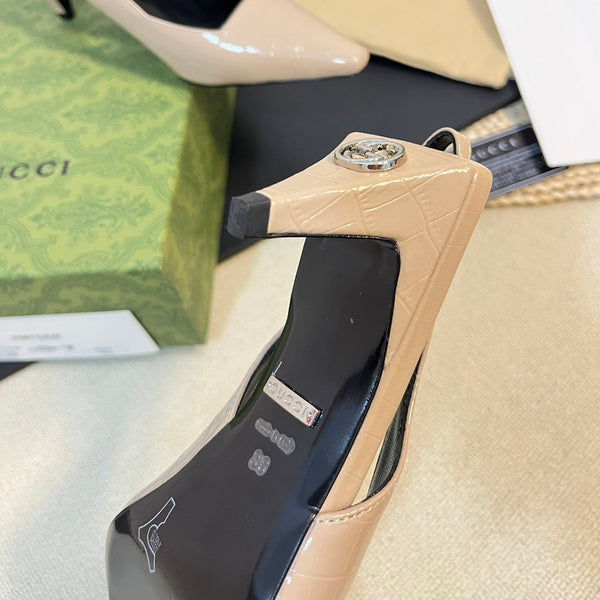 GG Women's G pointed silver-letter Logo slingback Nude Brown