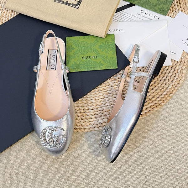 Ballerine slingback in vernice GG Double G Argento