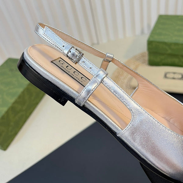 Ballerine slingback in vernice GG Double G Argento