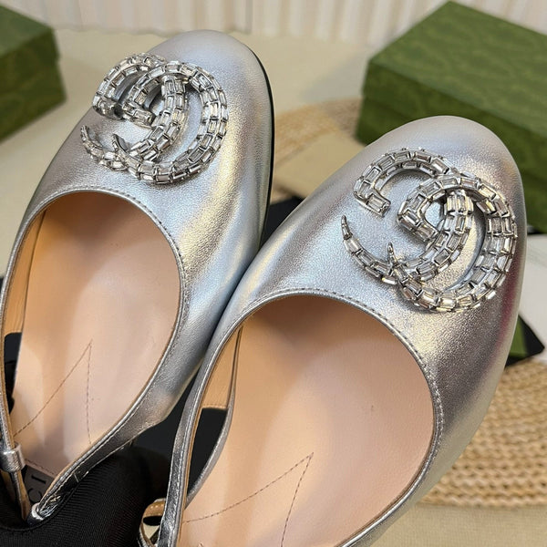 Ballerine slingback in vernice GG Double G Argento