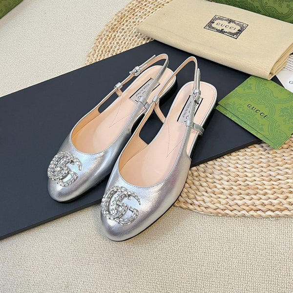 Ballerine slingback in vernice GG Double G Argento