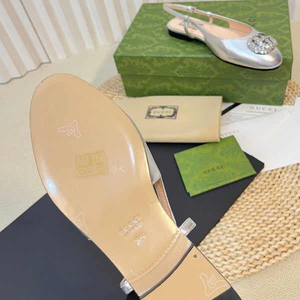 Ballerine slingback in vernice GG Double G Argento