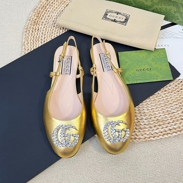 Ballerine slingback in vernice GG Double G Oro