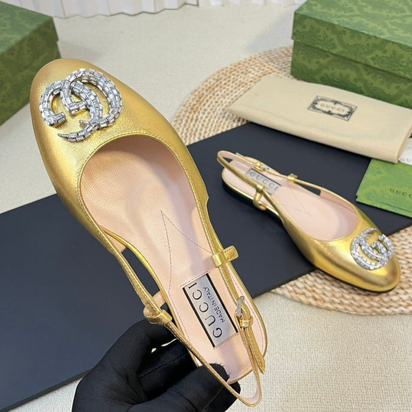 Ballerine slingback in vernice GG Double G Oro