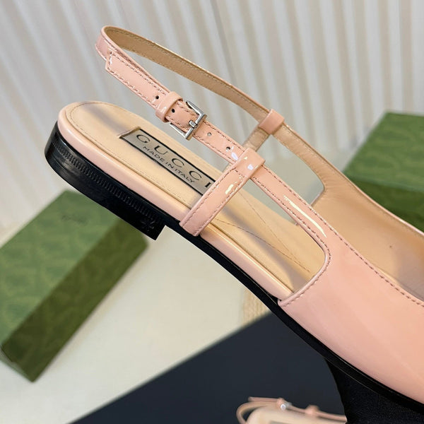 Ballerine slingback in vernice GG Double G Glossy Rose Pink