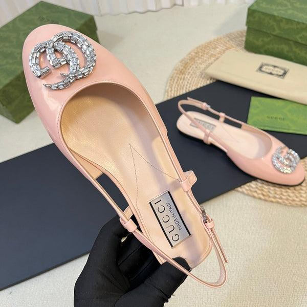 Ballerine slingback in vernice GG Double G Glossy Rose Pink