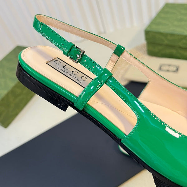 Ballerine slingback in vernice GG Double G Glossy Forest Green
