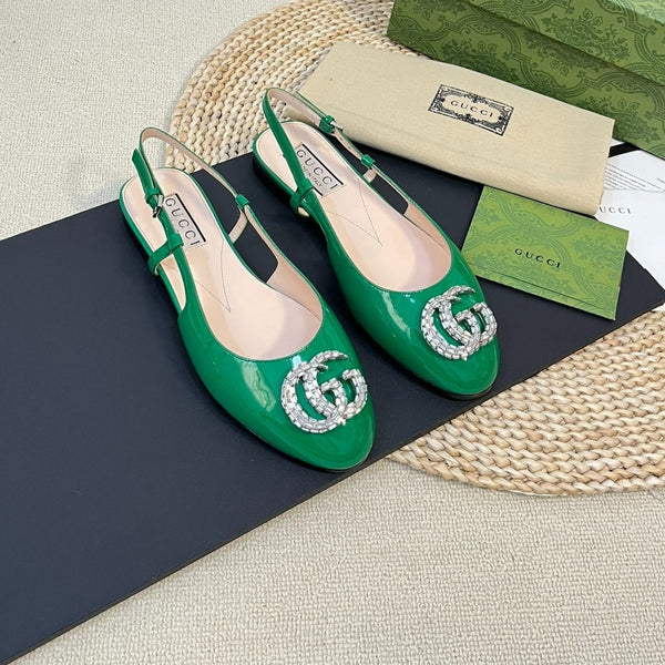 Ballerine slingback in vernice GG Double G Glossy Forest Green