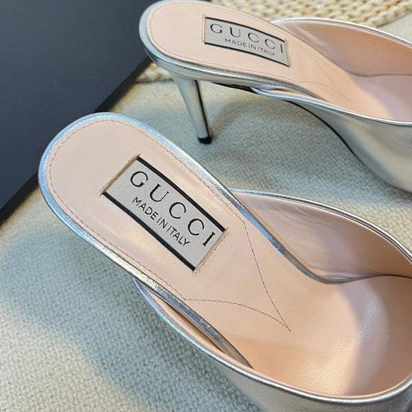 GG Women's Horsebit mid-heel slide sandal in Silver