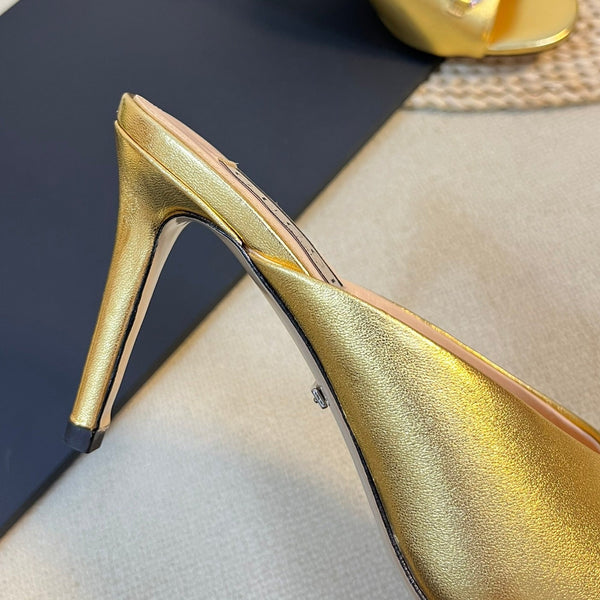 GG Women's Horsebit mid-heel slide sandal in Gold