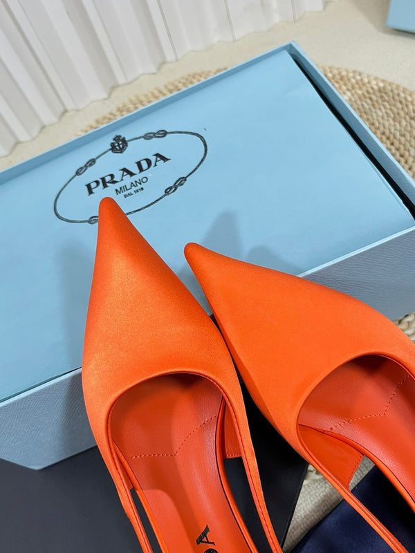 PRA POINTED TOE SLINGBACK PUMPS BRIGHT ORANGE SATIN
