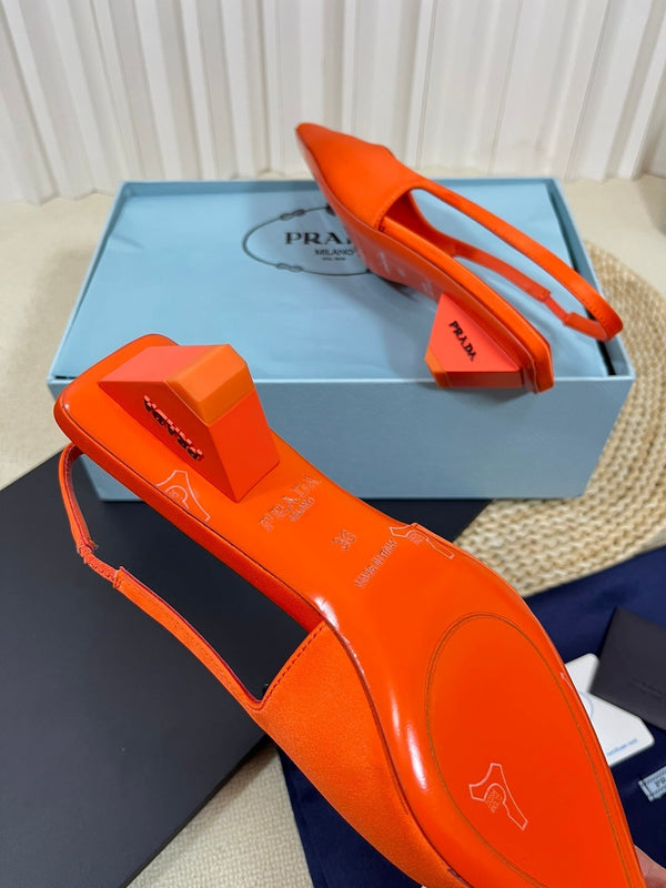 PRA POINTED TOE SLINGBACK PUMPS BRIGHT ORANGE SATIN