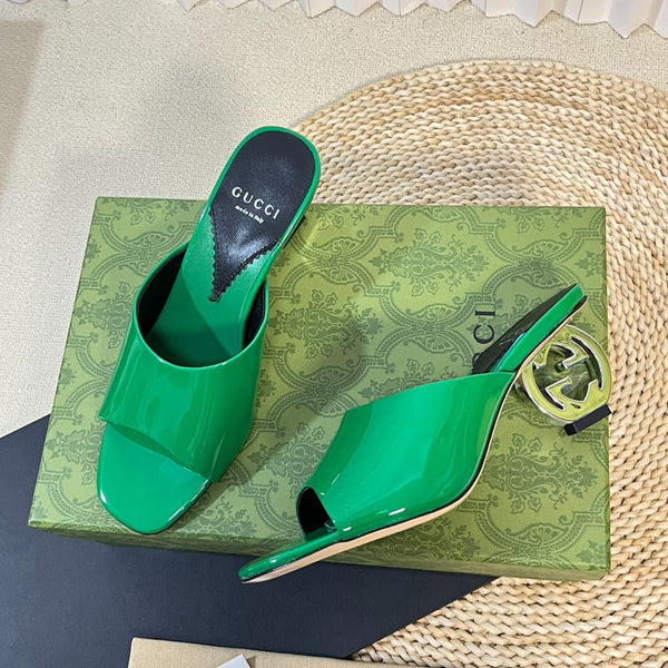 GG Women's Heeled Sandals Glossy Forest Green