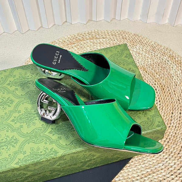 GG Women's Heeled Sandals Glossy Forest Green
