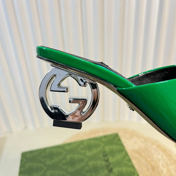 GG Women's Heeled Sandals Glossy Forest Green