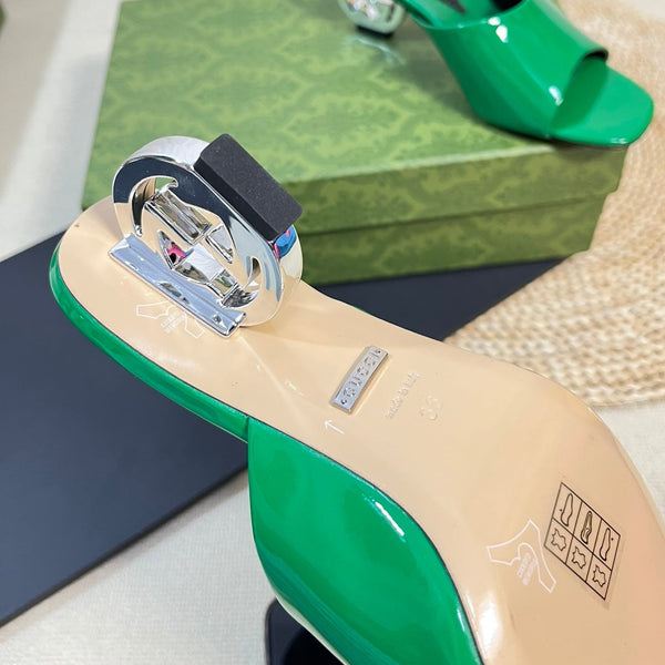 GG Women's Heeled Sandals Glossy Forest Green