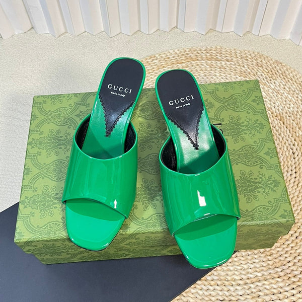GG Women's Heeled Sandals Glossy Forest Green