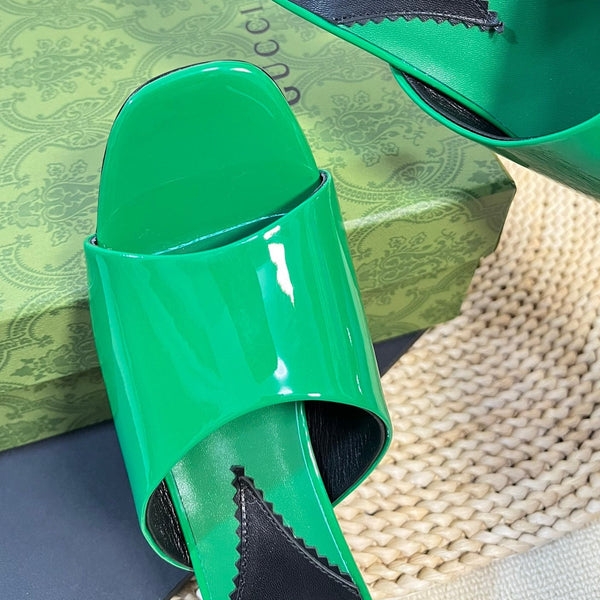 GG Women's Heeled Sandals Glossy Forest Green