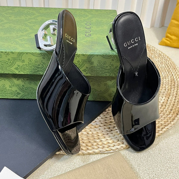GG Women's Heeled Sandals Glossy Black